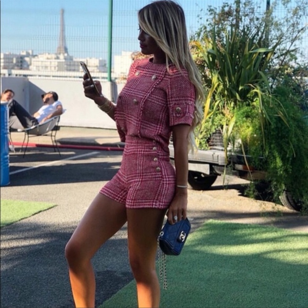 ISO Zara red plaid co-ord top and short set